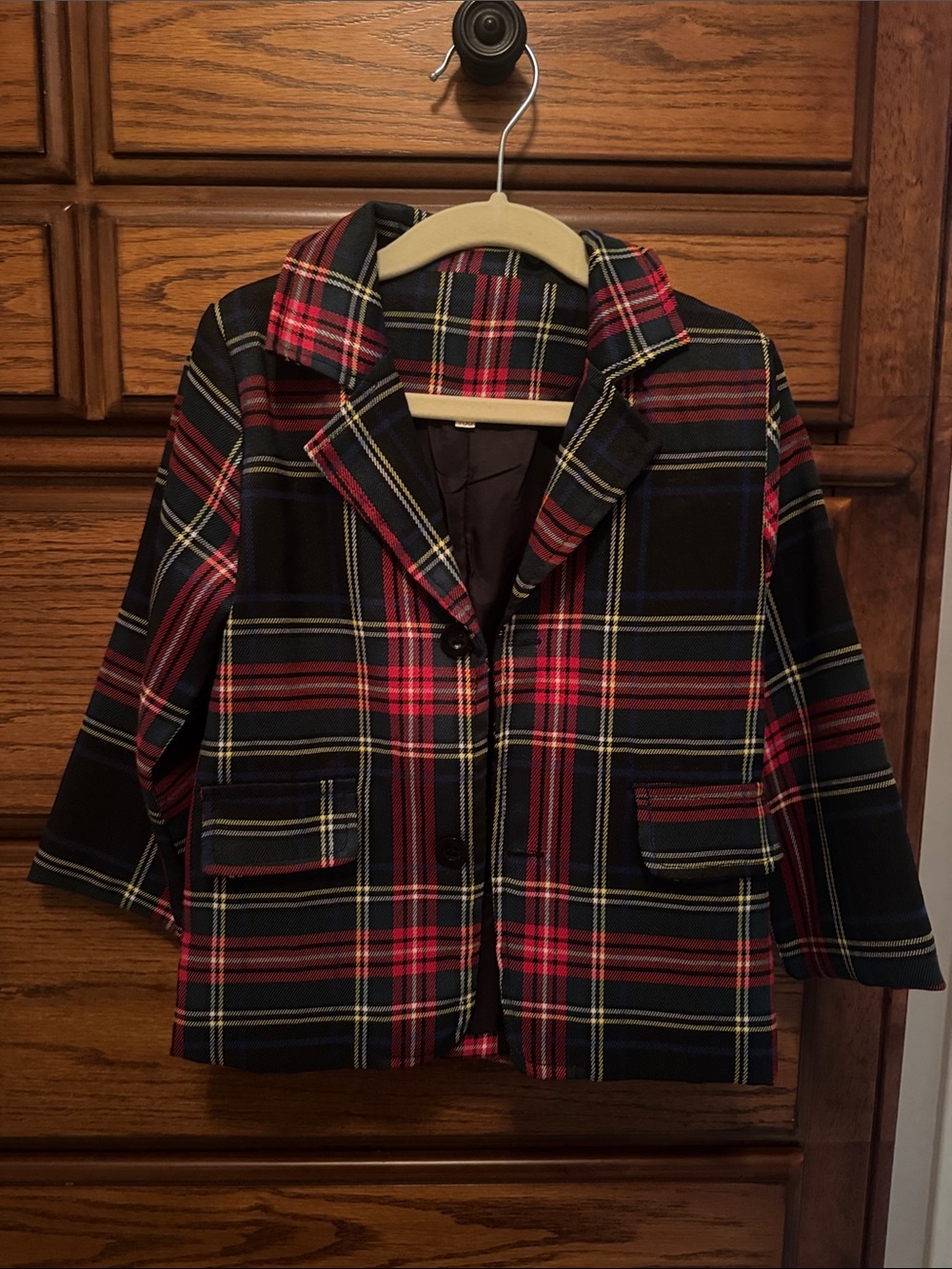 SHEIN Navy Plaid Button-Up Shirt Jacket with Red and Yellow Stripes